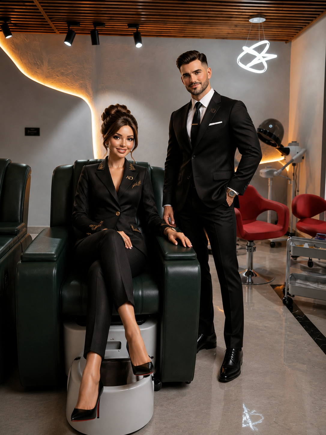 Salon staff standing by pedicure chair