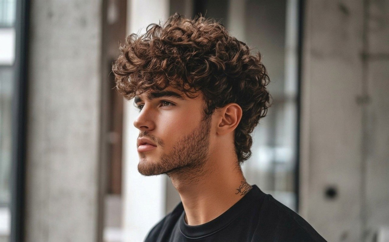 Trendy curly haircut for men with textured volume