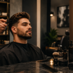 Men's haircut and beard grooming at a professional salon