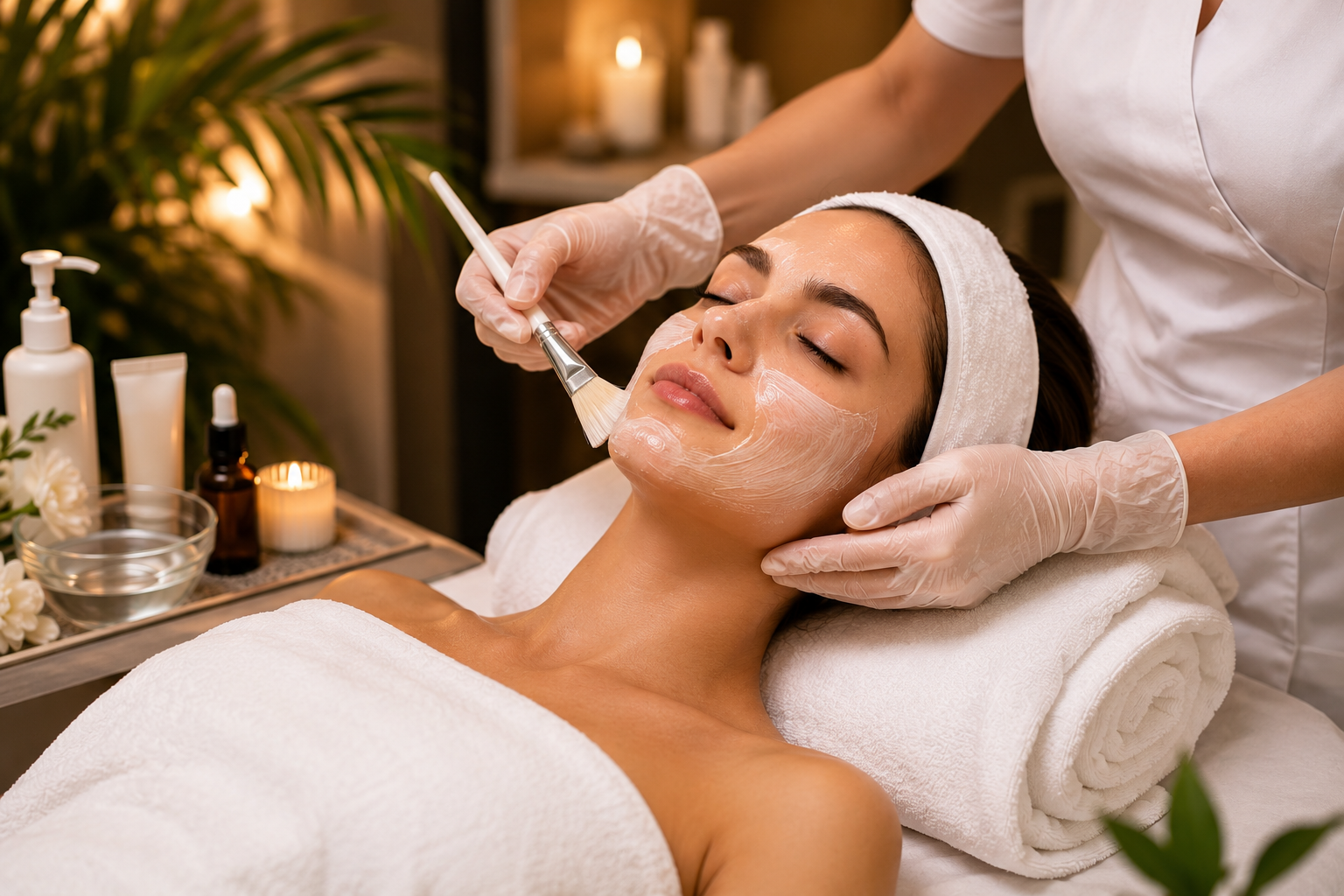 Luxury spa facial treatment for healthy glowing skin